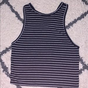 Black and white halter crop top, cross back.